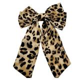 Leopard Bow Hair Clips,Big Bow Clips with Long Tail, Brown Satin Hair Ribbon Barrette Ponytail Hair Accessories for Women Girls Cheetah Print Hair Clips