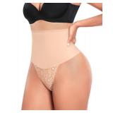 Werena Tummy Control Thong Shapewear for Women Mid High Waisted Body Shaper Underwear Lace Shaping Thong Girdle Panties(#A3 Mid Rise Naked,Large) Beige - Retail: $18