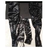 Black Patent Leather Thigh High Stockings and Arm Bands