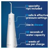 Waterpik Cordless Pulse Rechargeable Portable Water Flosser for Teeth, Gums, Braces Care and Travel with 2 Flossing Tips, Waterproof for Shower, ADA Accepted, WF-20 White, Packaging and Tips May Vary 