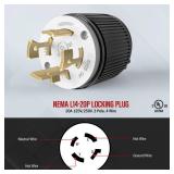 ENERLITES NEMA L14-20P Locking Plug Connector for Generator, Twist Lock Male Plug, 20 Amp, 125/250 Volt, 3 Pole, 4 Wire Grounding, Industrial Grade Heavy Duty, UL Listed, 66421-BK, Black - Retail: $10