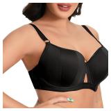 TESOON Women Plus Size Bra for Comfort Seamless Breathable Underwear Full Cups Adjustable Everyday Bra Black 34G - Retail: $18