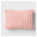 Channeled Faux Fur Lumbar Throw Pillow Blush - Room Essentials: Indoor Rectangle Cushion, Polyester Fill - Retail: $10