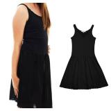 Valair Candyland Full Slip for Girls Sleeveless 100% Cotton Camisole-Style Top with Cling-Free Silky 100% Nylon Bottom, Lovely Lace Design (Black, 14) - Retail: $12