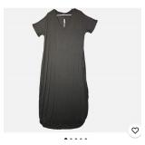 NWT Huskary Black Summer Loose Fit V-Neck Maxi Dress Short Sleeve Side Slit, S