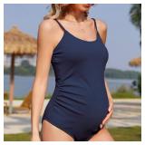 Century Star Maternity Swimsuit One Piece Bathing Suit for Women Pregnancy Swim Ribbed Ruched Modest Swimwear Beach Wear Navy Large - Retail: $18