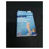 Amazon Basic Care Medical Compression Stockings, 20-30 mmHg Support, Women & Men Thigh Length Hose, Open Toe, Beige, Medium (Previously NuVein) - Retail: $22
