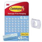 Command Indoor Mini Light Clips, 45 Clear Clips and 54 Command Strips, Damage Free Hanging Christmas Decorations, Wall Clips for Hanging Lights and Cable Management, Holds up to 0.3 lb - Retail: $10