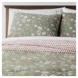 3pc King Boho Reversible Printed Comforter & Sham Set Green Floral - Threshold: Cotton Blend, Quilted Design, OEKO-TEX Certified - Retail: $89