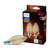 Philips Vintage LED 25-Watt B11 Filament Candle Spiral Light Bulb  Amber  Dimmable  E12 Candelabra Base (2-Pack) - Retail: $21