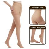 Citystl 2 Pairs Toeless Pantyhose For Women, 20D Sheer Tights Open Toe Stockings with Control Top(Fu-S)