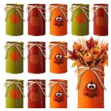 LemonRoad 12 Pcs Thanksgiving Vase Decor Farmhouse Flowers Table Centerpiece Decor Fall Metal Vases for Flowers with Twine Bow Turkey Maple Leaves Pumpkin Decors for Home Autumn Wedding Table Shelf