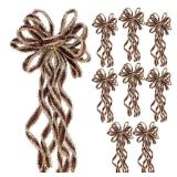 SY Super Bang 8 Pcs Coffee/Gold Velvet Christmas Bows for Christmas Tree Decorations Door Wreath Garland Bow Ornaments, for Gift Wrapping Wedding Home Holiday Party Decor.