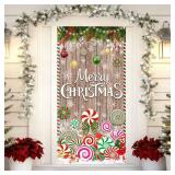 AIBIIN Christmas Door Cover Friendsmas Party Decorative Banner Candy Christmas Door Banner Decorations Peppermint Holiday Party Decorations Indoor Outdoor Decor 35.4 x 70.8 Inch
