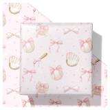 SaringSwoon Baseball Wrapping Paper for Kids Girls - Pink Bow Sports Gift Wrap With Bats, Balls, Bows and Stars for Birthday, Baby Shower Graduation - 28x40 Inches, 8 sheets