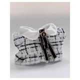 Lububu Clothes Outfit Set, White Plaid Tweed Dress, Black Necktie, Plaid Bow Accessories (No Doll)