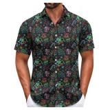 Christmas Shirts for Men Short Sleeve Santa Claus Ugly Funny Neon Christmas Shirts for Men Hawaiian Christmas Vacation Shirt