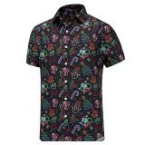 Christmas Shirts for Men Short Sleeve Santa Claus Ugly Funny Neon Christmas Shirts for Men Hawaiian Christmas Vacation Shirt