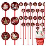 60pcs Christmas Swizzle Sticks Christmas Cocktail Stirrers Plastic Stir Sticks Xmas Santa Claus Snowman Decorations for Birthday Party Coffee Shop Supplies Favors Gifts (Buffalo Plaid)