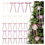 Glitinsel 24 Pcs Pink Purple Coquette Christmas Bow Decoration Satin Ribbon Bows Twist Tie for Xmas Home Wedding Coquette Aesthetic Party Decor(5" X 7")