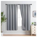 XWZO 100% Blackout Curtains with Tiebacks- Rod Pocket Heat and Full Light Blocking Window Panels for Bedroom/Nursery, 63 Inches Long Thermal Insulated Draperies, Grey, W60 x L63, Set of 2