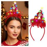 Light Up Christmas Tree Headband Led Sequin Santa Hair Band Glowing Christmas Gifts Xmas Hair Accessories for Women (2-Red)