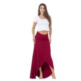 Hi-Low Maxi Skirt for Women Flowy Long Skirt with Slit, Foldover Waist, Rayon Stretch Skirt, Wrap Skirt for Women Plus Size 3X Burgundy