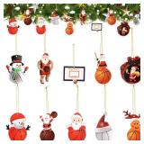20 Pcs Christmas Basketball Sports Ornaments with Rope Hanging Wooden Santa Snowmen Crafted Fun Basketball Christmas Ornaments for Xmas Tree Party Gifts