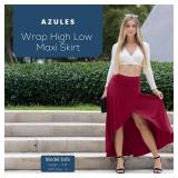 Hi-Low Maxi Skirt for Women Flowy Long Skirt with Slit, Foldover Waist, Rayon Stretch Skirt, Wrap Skirt for Women Plus Size 3X Burgundy