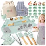 Ultimate Baking Kit for Kids - 38 Piece Kitchen Tools, Food Grade Silicone, BPABPS Free - Real Cooking Set for Ages 8-12 - Girls Boys Birthday Stocking Stuffer - Sage Green