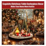 Oroyutor 12 Pcs Christmas Village Set - 13\ Oak Wooden Lazy Susan with Santa Train, House and Trees  Indoor Christmas Centerpiece Decor for Holiday Coffee Table, Dining Table, or Mantel Decorin