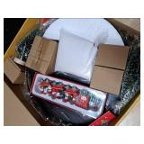 Oroyutor 12 Pcs Christmas Village Set - 13\ Oak Wooden Lazy Susan with Santa Train, House and Trees  Indoor Christmas Centerpiece Decor for Holiday Coffee Table, Dining Table, or Mantel Decorin