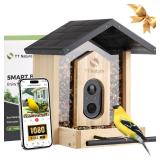 TT Nature Bird Feeder with Camera, Upgraded 1.5L Smart Birdhouse Al Identify for 10000 Plus Species, Auto Capture and Real-time Notifications, Ideal Gift for Bird Lovers (Iron Roof)