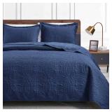 Lovefts cabin California King Size Quilt Bedding Set Navy Bedspreads - Cal King Summer Lightweight Bedspread Comforter - Coin Pattern Coverlet for All Season - 3 Pieces (1 Quilt, 2 Pillow Shams)
