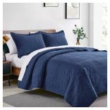 Lovefts cabin California King Size Quilt Bedding Set Navy Bedspreads - Cal King Summer Lightweight Bedspread Comforter - Coin Pattern Coverlet for All Season - 3 Pieces (1 Quilt, 2 Pillow Shams)