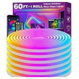 SINLEY Led Neon Rope Lights 60FT,Control with AppRemote,Flexible Led Rope Lights,Multiple Modes,IP68 Outdoor RGB Neon Lights Waterproof,Music Sync Gaming Led Strip Lights for Bedroom Indoor
