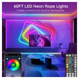 SINLEY Led Neon Rope Lights 60FT,Control with AppRemote,Flexible Led Rope Lights,Multiple Modes,IP68 Outdoor RGB Neon Lights Waterproof,Music Sync Gaming Led Strip Lights for Bedroom Indoor