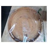 JUNGLE CULTURE® Handcrafted Round Wicker Tray 14  Large Decorative Rattan Serving Basket for Coffee Table, Ottoman, Kitchen Counter  Boho Woven Home Decor Centerpiece  Natural Circle Trays 