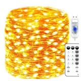 Fairy Lights Plug in 66FT 200 LED USB Twinkle Lights for Bedroom Copper Wire Lights with Remote and Timer 8 Modes, Waterproof String Lights for Dorm DIY Party Christmas Decoration?Warm White?