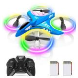 Dwi Dowellin 4.9 Inch Mini Drone for Kids LED Night Lights One Key Take Off Landing Flips RC Remote Control Small Flying Toys Drones for Beginners Boys and Girls Adults Nano Quadcopter, Blue