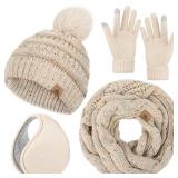 Winter Hat Scarf Gloves and Ear Warmer, Warm Knit Beanie Hat Touch Screen Gloves Set Winter Gifts Neck Scarves for Women EARMUFFS ONLY, NOTHING ELSE INCLUDED
