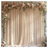 10x10ft Wrinkle Free Backdrop Curtain for Parties Soft Fabric Drapes Wedding Cream Curtain Backdrop for Birthday Party Decorations Background for Photography 5x10ft,2 Panels
