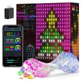 VOXPOA Curtain Lights,Smart LED Color Changing Wall Lights with APPandRemote,Dynamic DIY GIF Christmas String Fairy Lights for Kids Bedroom Living Room Holiday Decor,Outdoor IP65 Waterproof,5.25x5.25f