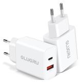 European Travel Plug Adapter, GLUGRU 2-Pack 20W Dual Port USB C Wall Charger Type C Fast Charging Block International Power Adapter US to Europe for iPhone 17 16 15 14 13 12 11 Pro Max, iPad, Galaxy