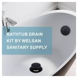 Black Bathtub Drain Tip-Toe Single Hole,Welsan Tub Drain Trim Set Conversion Kit Assembly, Coarse Thread Replacement Trim Kit with 1-Hole Overflow Faceplate Includes an Adapter, Matte Black