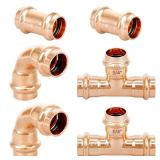 (Znkiok® 6 Pack Set)34\ Copper Propress Fittings Zero Lead,2 Each 34 Inch Press Coupling With Stop,Press 90 Degree Elbow,Press Tee,UPC,NSFANSI 61 Certified.in