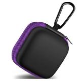 Woyinger Square Earbud Case Portable EVA Carrying Case Storage Bag Cell Phone Accessories Organizer with Carabiner for Earphone, Earbud, Earpieces, SD Memory Card, Camera Chips, Tech Pouch, Purple