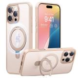 TORRAS Desert Titanium for iPhone 16 Pro Case Magnetic Stand, [Compatible with MagSafe][Flexible Stable Stand] Mil-Grade Protection Translucent Slim Anti-Scratch Ring Kickstand, Rose Gold 6.3\, Ostand