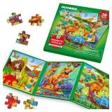 QUOKKA Travel Magnetic Puzzles for Toddlers 3  30+Pcs Dino Game with Extra-Long Play Book  Fun Travel Game Toy for Kids Ages 3-5  Strong Magnets for Car Activities  Fun Toddler Puzzle Ages 3-4