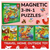 QUOKKA Travel Magnetic Puzzles for Toddlers 3  30+Pcs Dino Game with Extra-Long Play Book  Fun Travel Game Toy for Kids Ages 3-5  Strong Magnets for Car Activities  Fun Toddler Puzzle Ages 3-4